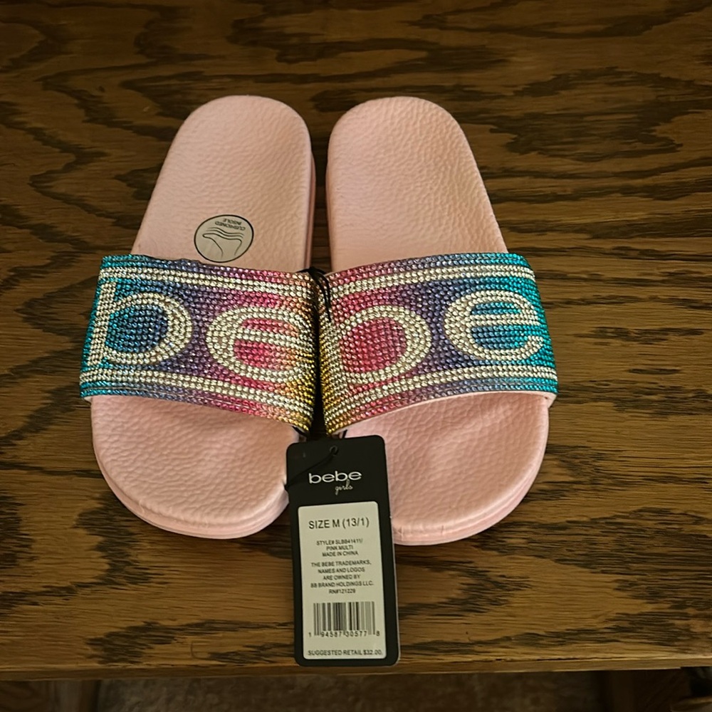 Bebe youth girls size 13 slip on sandals new with tags